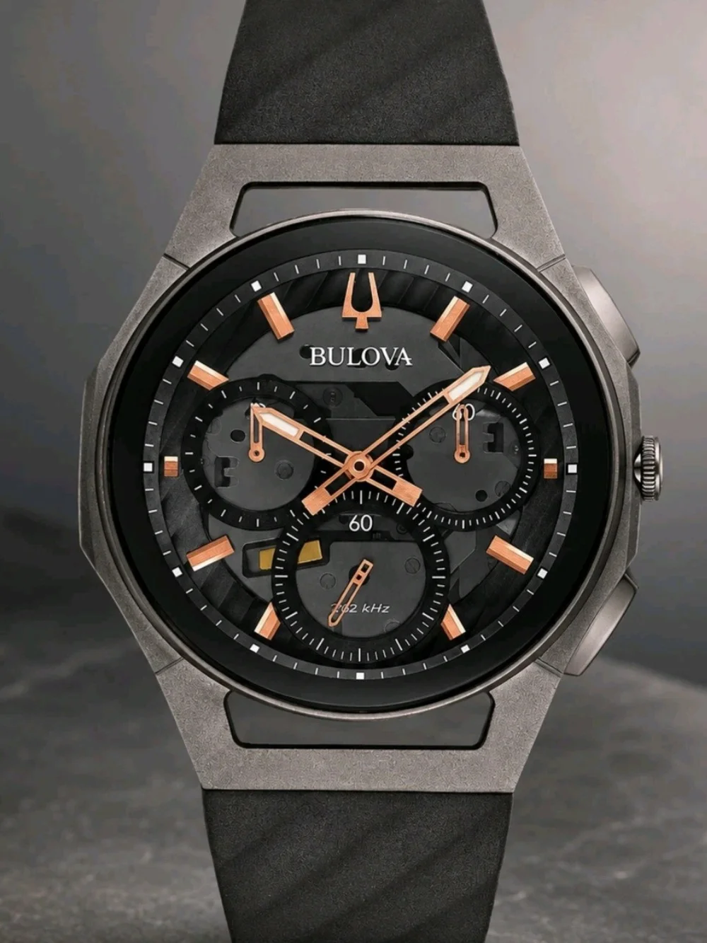 Bulova Men's - Bulova CURV 44mm Titanium/Stainless Case with Black Strap.
